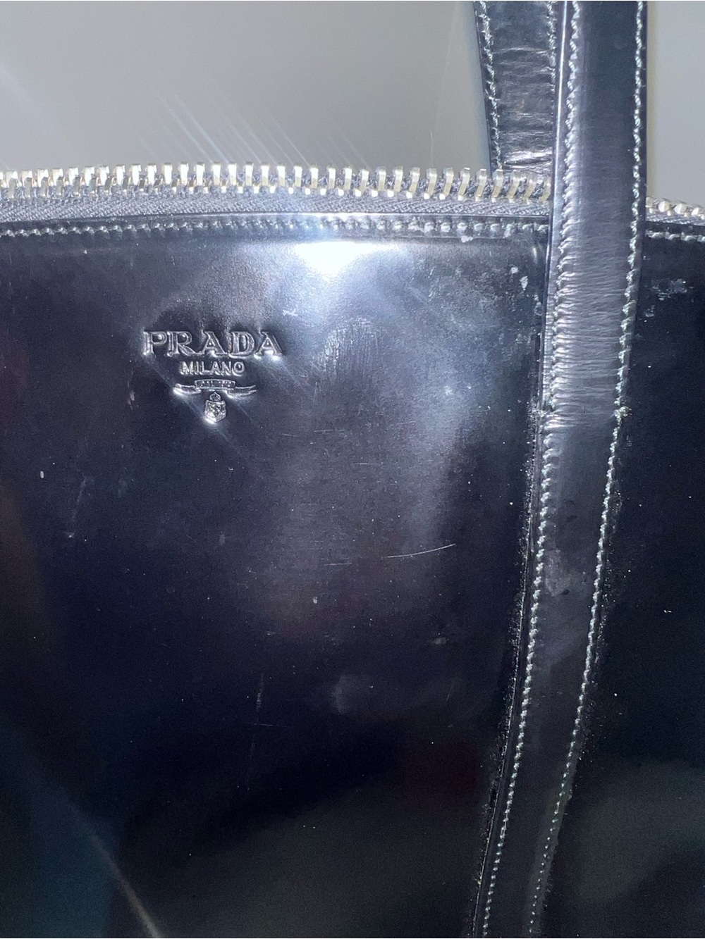 90s Vintage Prada Spazzolato bag In Black Noir CBK Carolyn Bessette Kennedy - Picture 11 of 12